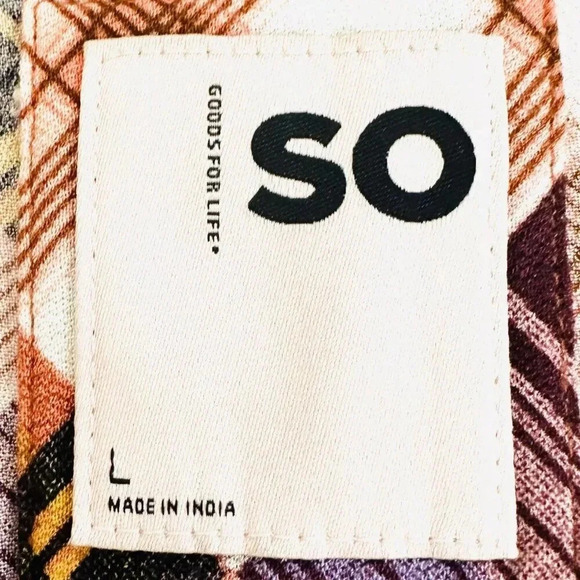 NWT SO GOODS FOR LIFE Junior Long Sleeve Pullover Plaid Brown V-Neck Dress Large - Picture 10 of 12